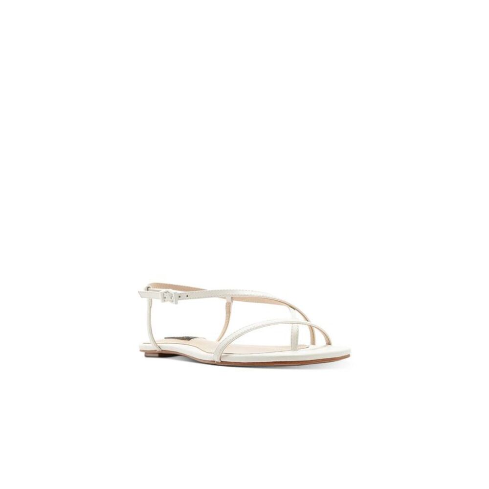 AQUA Womens White Toe Loop Strappy Lory Square Toe Leather Slingback Sandal 7 B